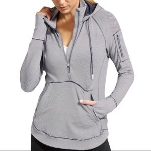 Athleta Navy Blue & White Stripe Heavenly Hail Half Zip Hooded Sweater